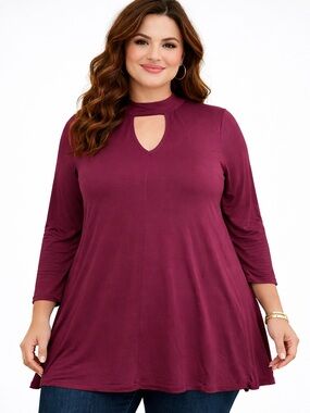 Express XL Burgundy Tunic Top Keyhole Neck Stretch Soft Wine Color